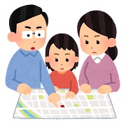 ハザードマップを確認している人のイラスト