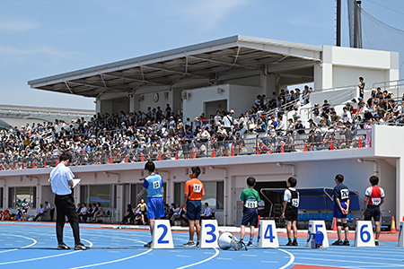 写真：応援席と選手の様子