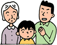 イラスト:避難するときは、子どもや高齢者、病人などを優先!