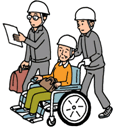 イラスト:避難するときはしっかり誘導する